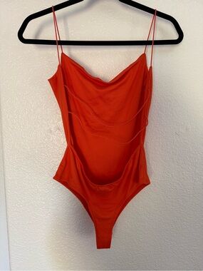 Windsor Summer Orange Backless Bodysuit with Spaghetti Straps